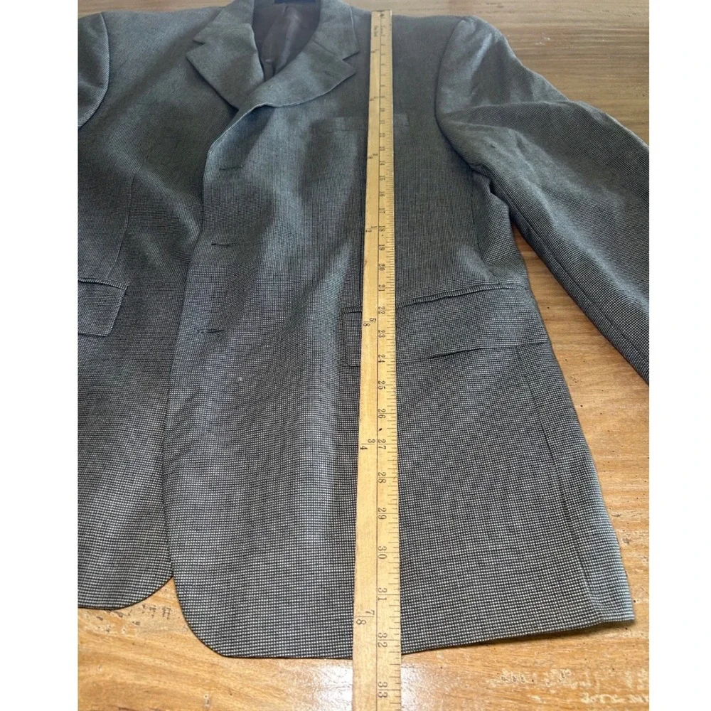 Vintage Chaps Ralph Lauren Mens 46R Silk Wool Blazer Grey Houndstooth Sport Coat